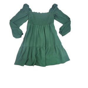 Abercrombie & Fitch Green Smocked Long Sleeve Mini Dress Large Coquette Babydoll
